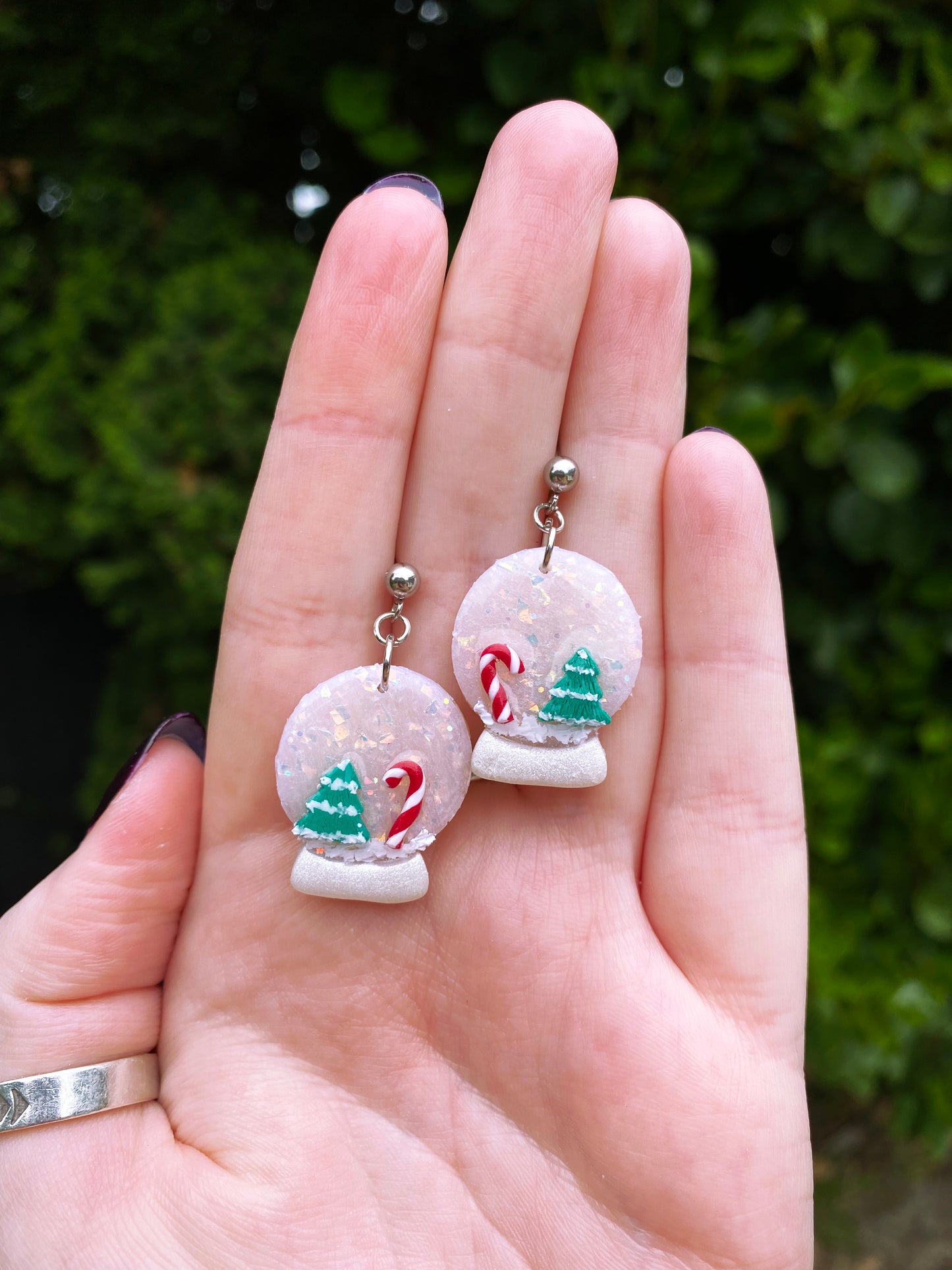 Candy Cane Snow Globe Christmas Earrings