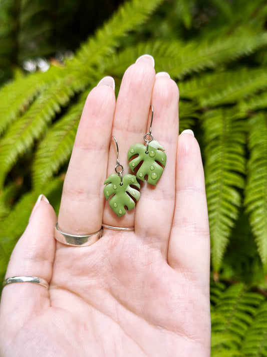 Mini Monstera Plant Leaf Earrings